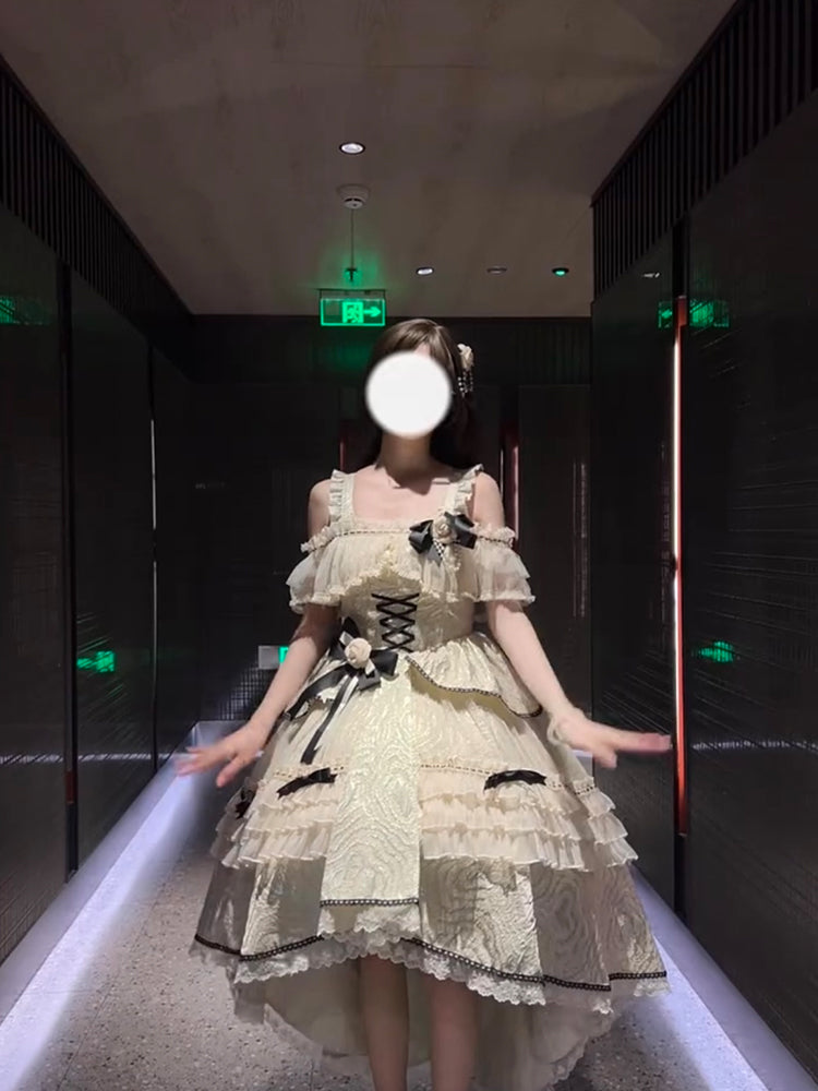 Vestido de verano de encaje con escote cuadrado alto y bajo para 18 cumpleaños, estilo lolita, W1255