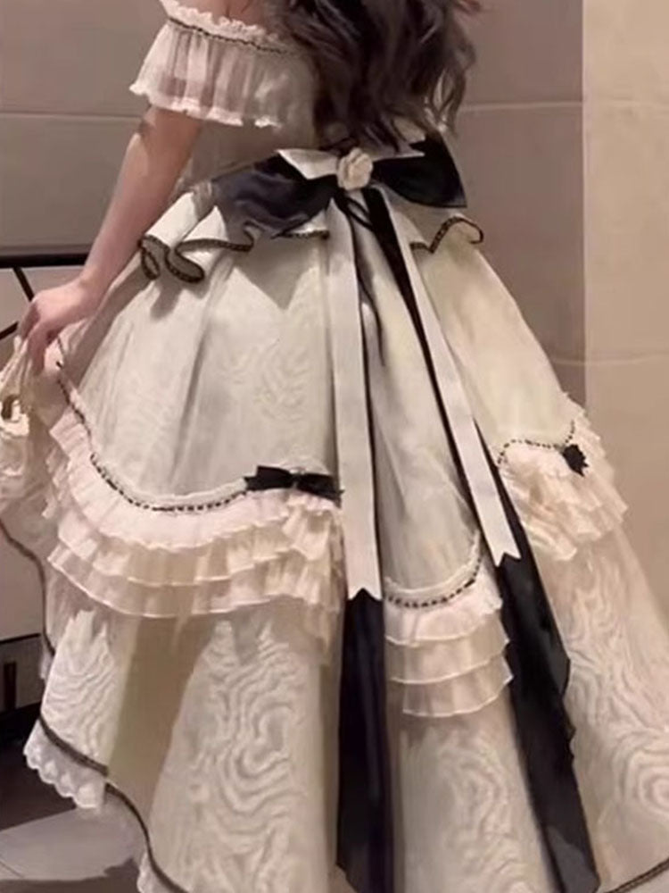 Vestido de verano de encaje con escote cuadrado alto y bajo para 18 cumpleaños, estilo lolita, W1256