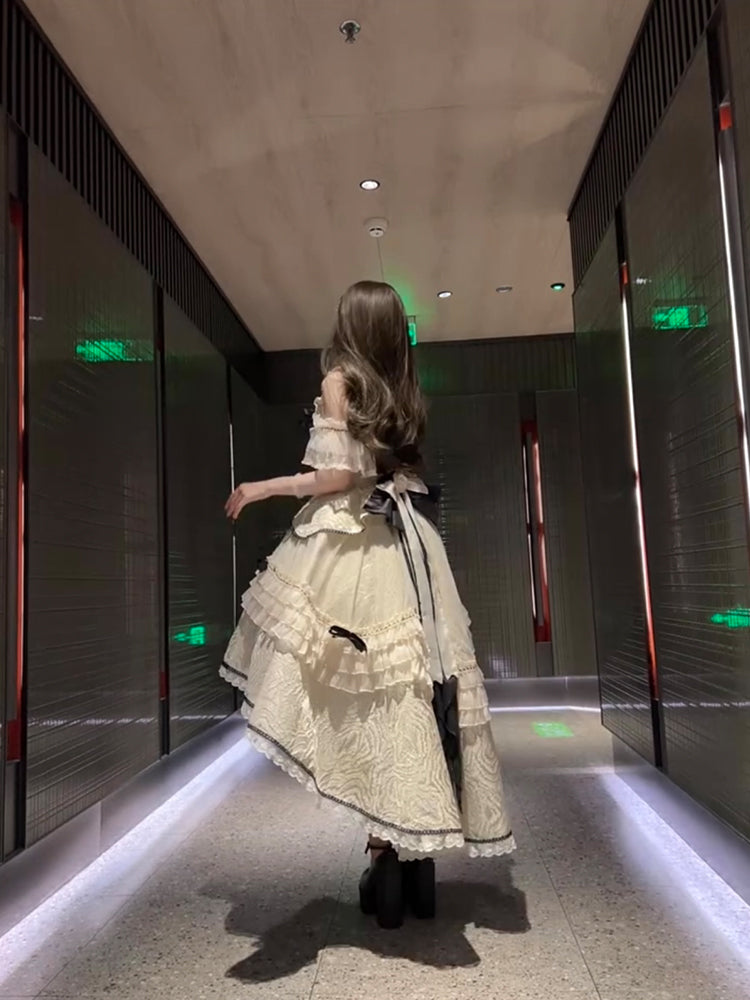 Vestido de verano de encaje con escote cuadrado alto y bajo para 18 cumpleaños, estilo lolita, W1255
