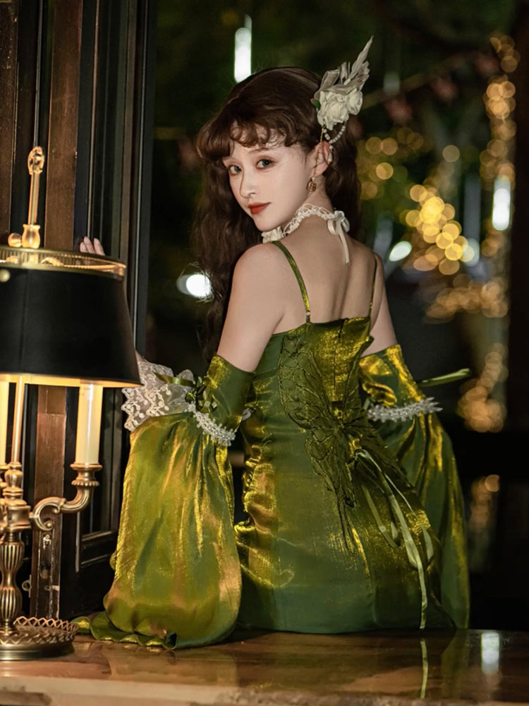 Vestido verde de verano con tirantes finos de sirena para 18 cumpleaños, estilo lolita, W1257