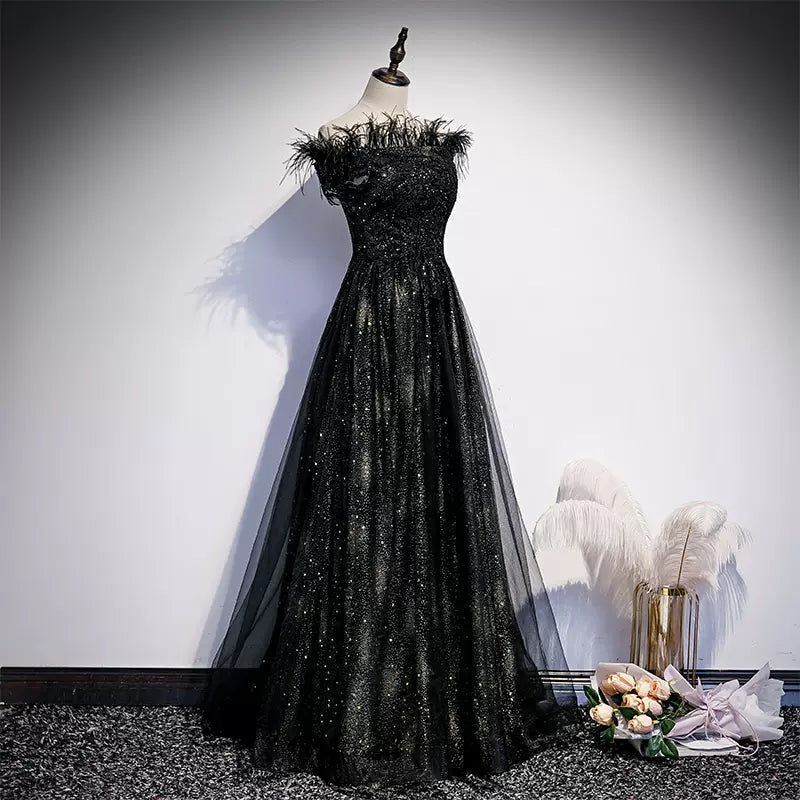 Off the Shoulder Black Prom Dresses Sexy Evening Dress SH091