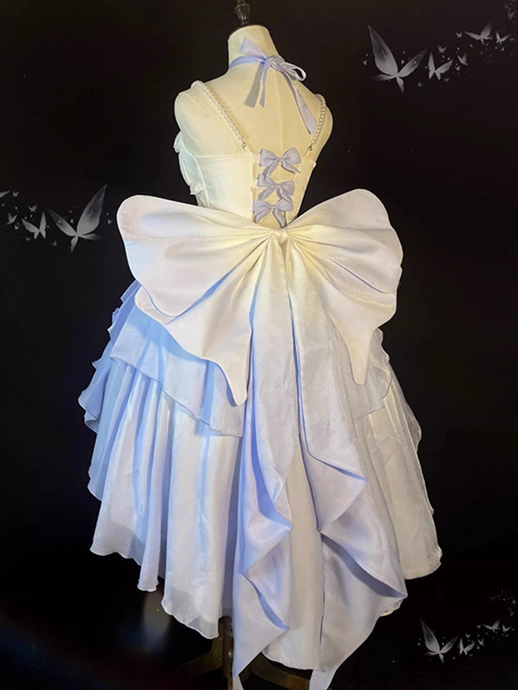Vestido de fiesta vintage con tirantes finos, corto de gasa, para verano, para 18 cumpleaños, estilo lolita azul con degradado, W1230