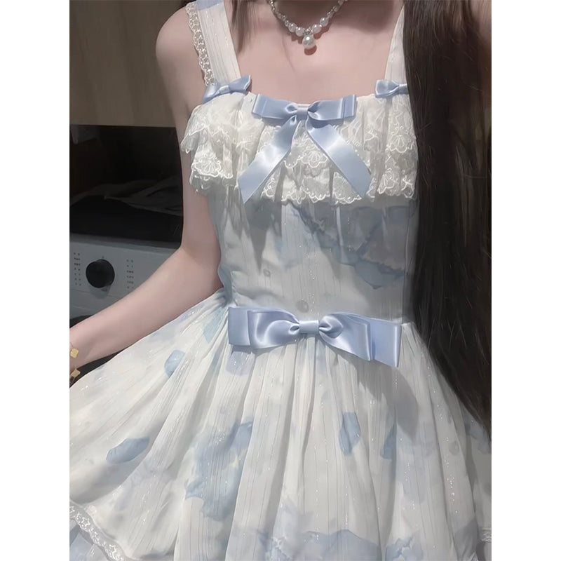 Vestido de fiesta vintage con escote cuadrado, blanco y azul, corto, para verano, para 18 cumpleaños, estilo lolita, W1237