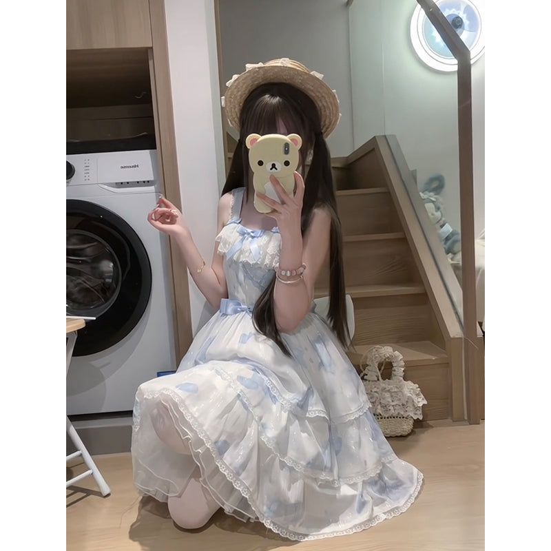 Vestido de fiesta vintage con escote cuadrado, blanco y azul, corto, para verano, para 18 cumpleaños, estilo lolita, W1237
