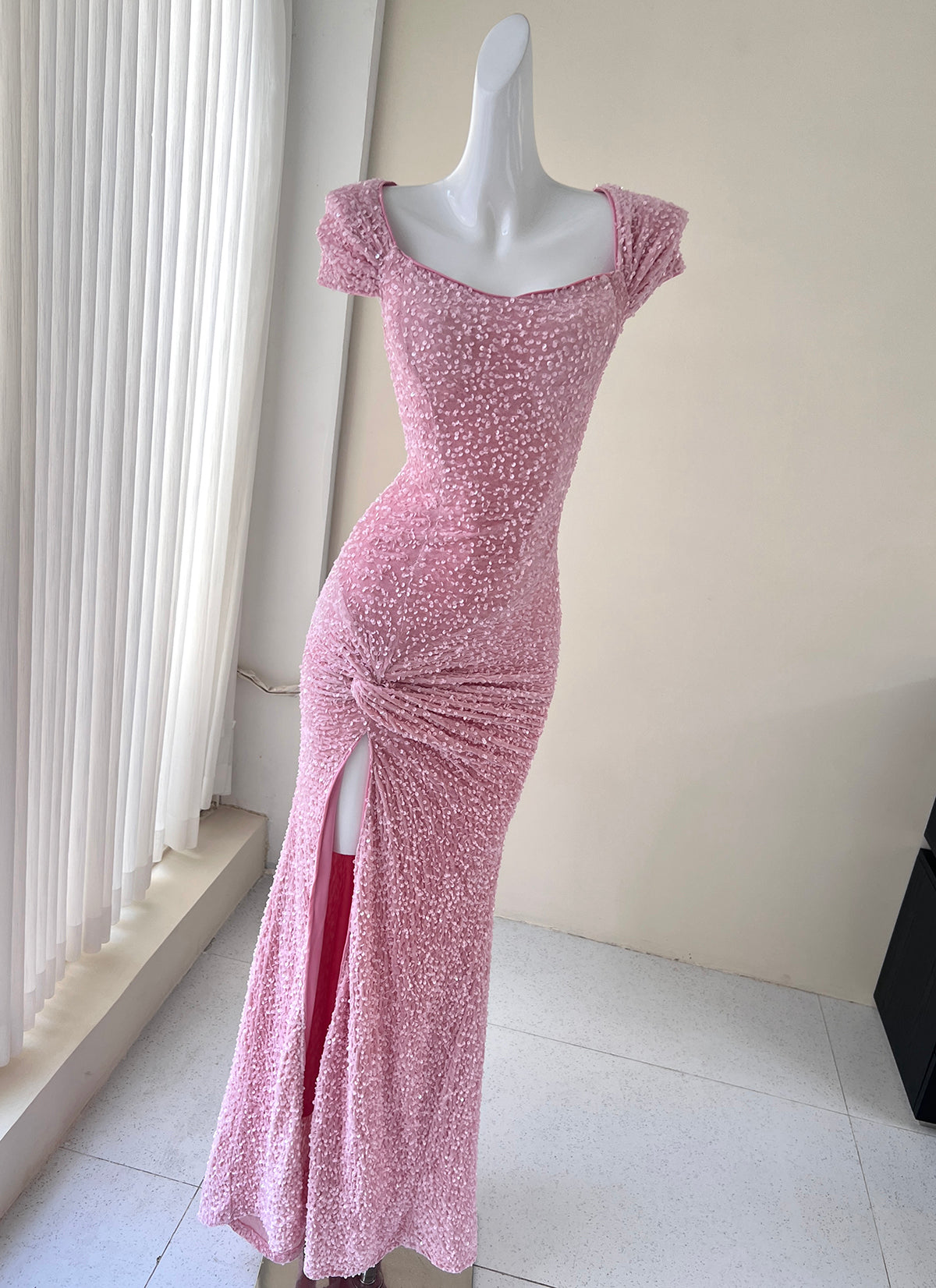 Vestido de sirena rosa dulce con lentejuelas para cumpleaños, vestido de princesa ED01075
