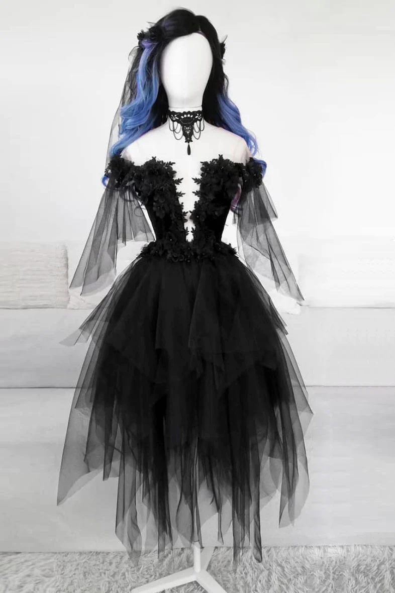 Unique Black Off The Shoulder Layered Tulle Homecoming Dress,Beautiful Prom Dress SH648