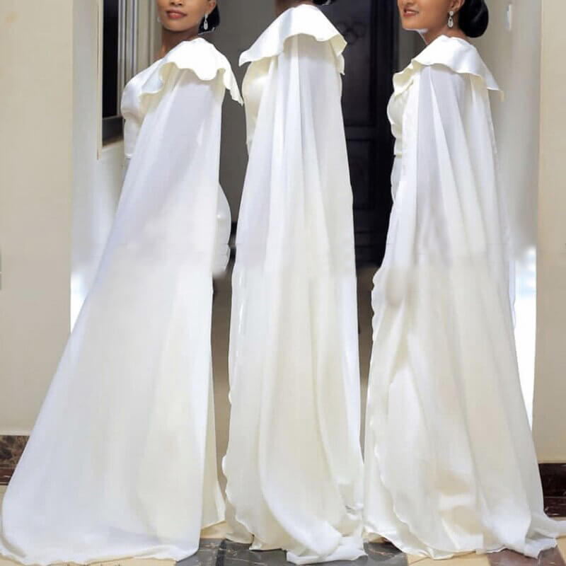 Vestido de dama de honor de un solo hombro, estilo sirena, largo, blanco, corte trompeta, para fiesta de boda con serpentinas