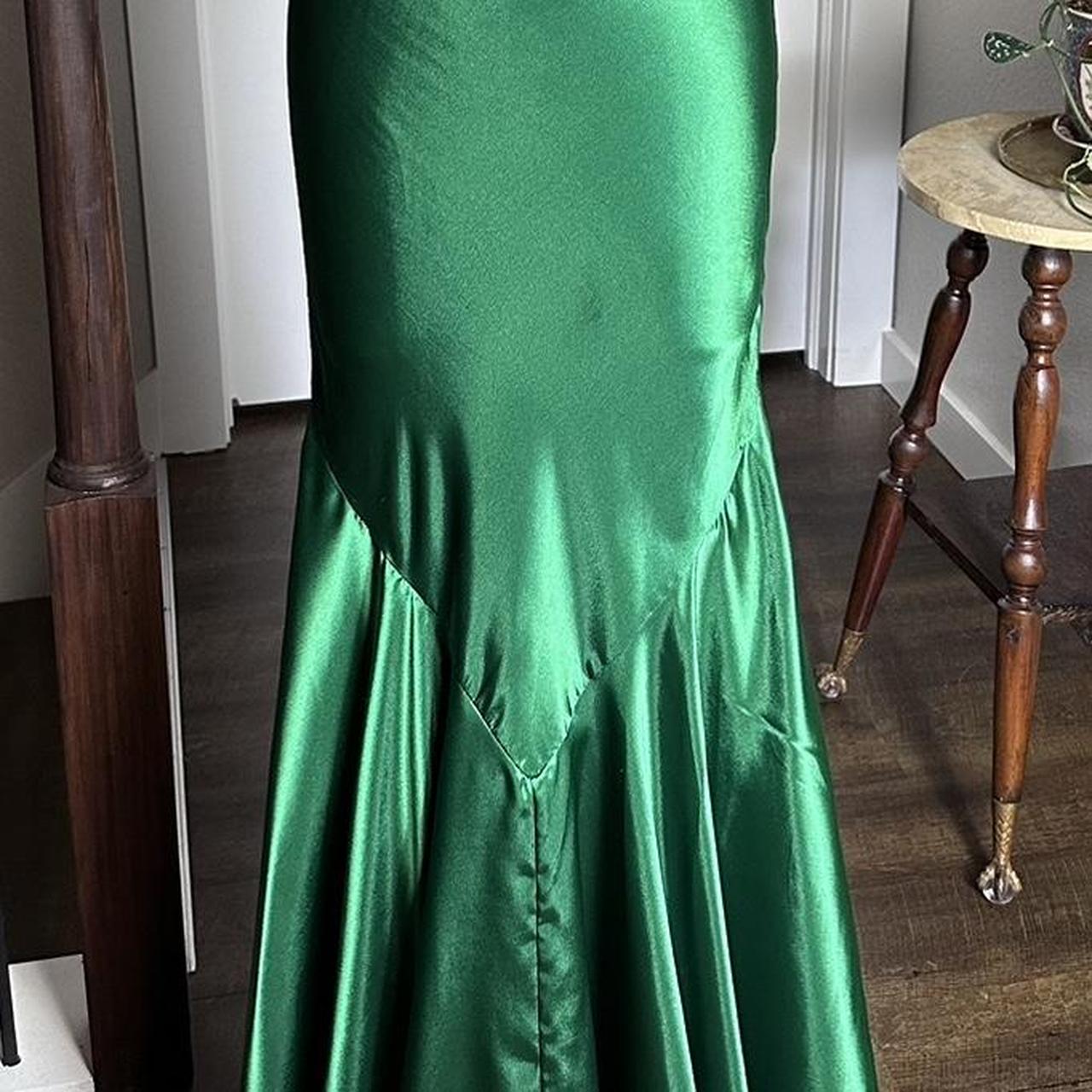 Green Shiny Vintage Fashion Sexy V-neck Rhinestone Bodycon Long Satin Backless Formal Prom Dress Evening Dress Party Dress gh3688