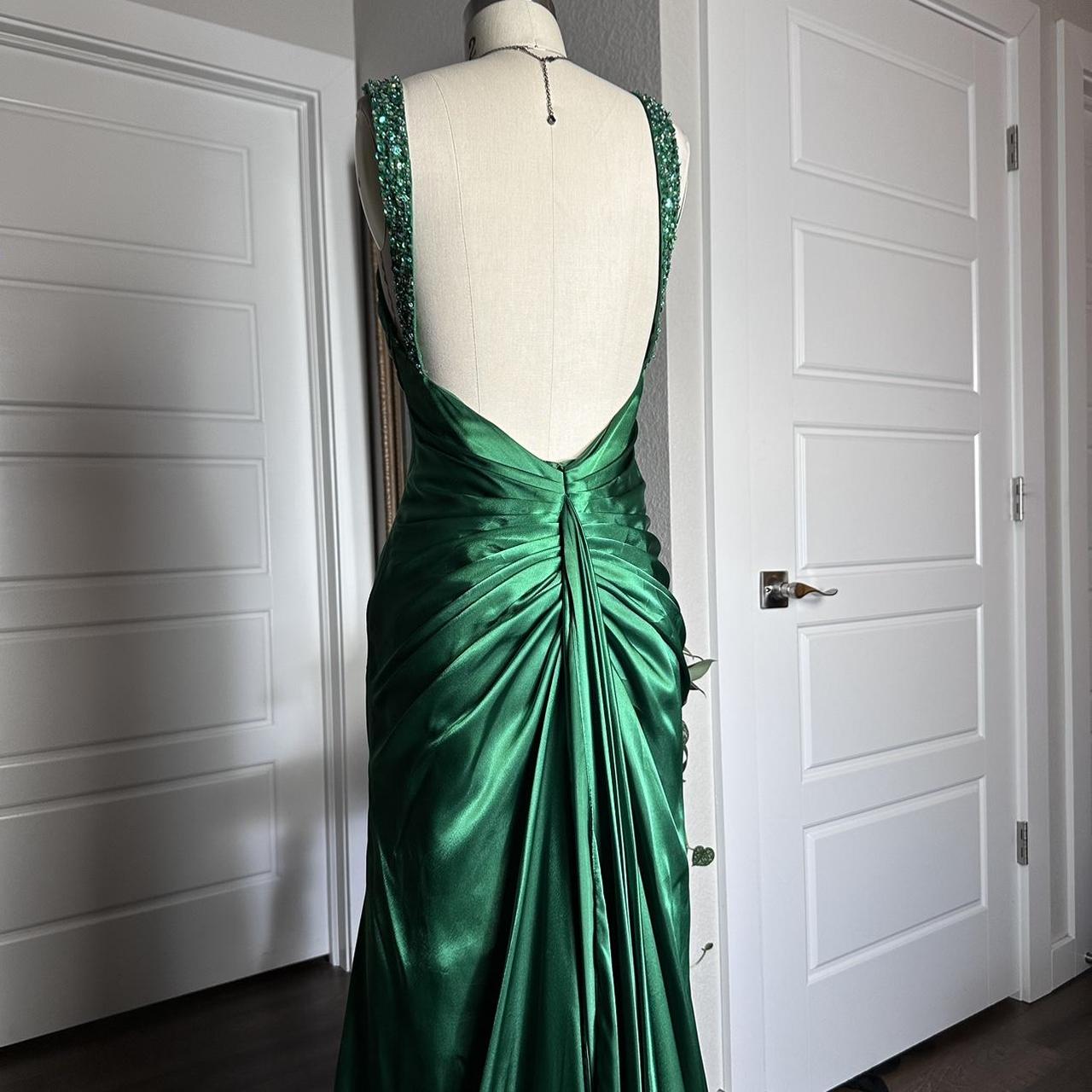 Green Shiny Vintage Fashion Sexy V-neck Rhinestone Bodycon Long Satin Backless Formal Prom Dress Evening Dress Party Dress gh3688