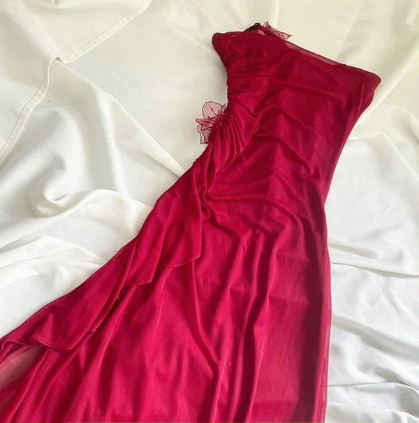 Dark pink elegant floral long chiffon birthday dress prom dress party dress homecoming dress gh4672