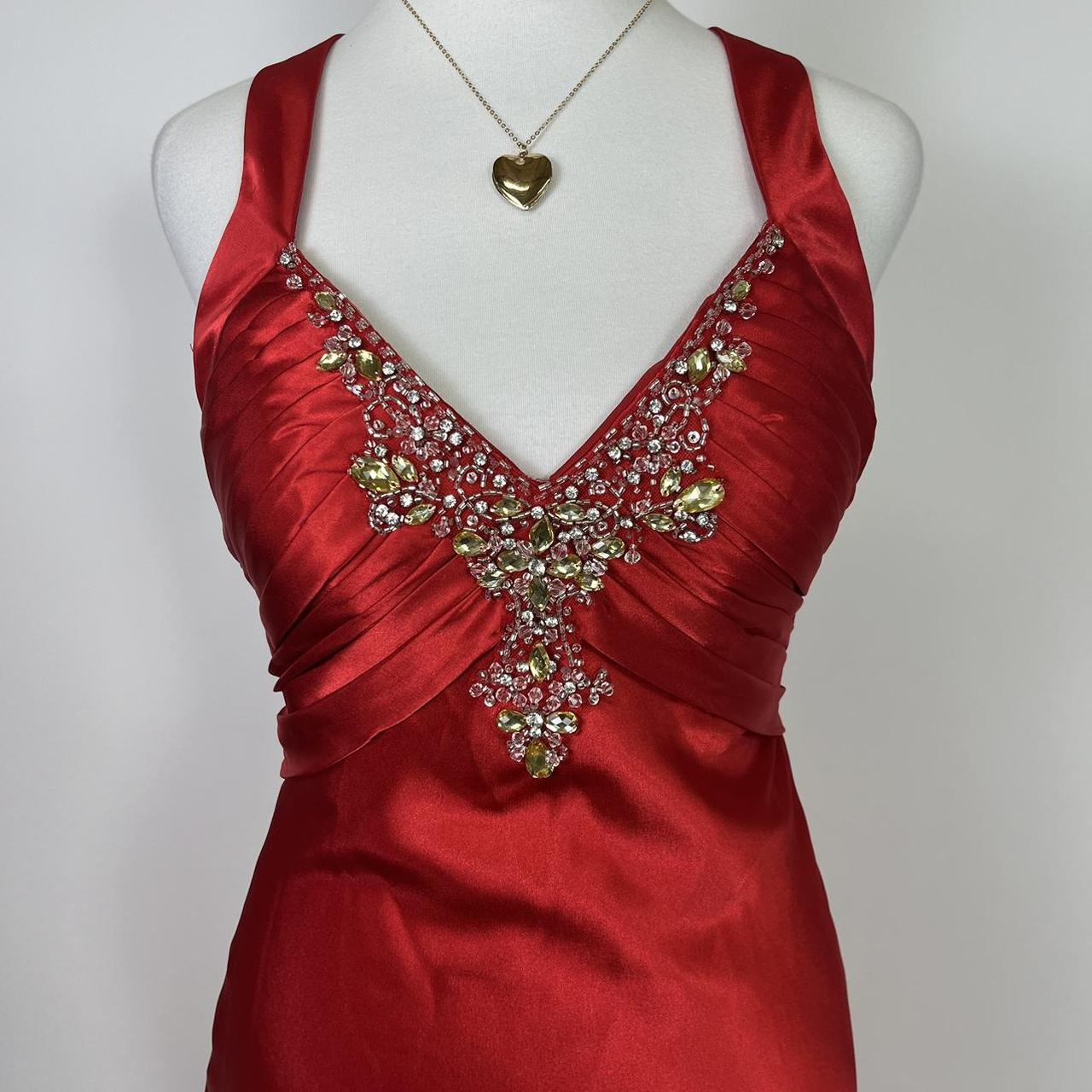 Red beautiful elegant fashion exquisite beaded spaghetti straps long satin slit prom dress ball gown evening dress party dress gh3542