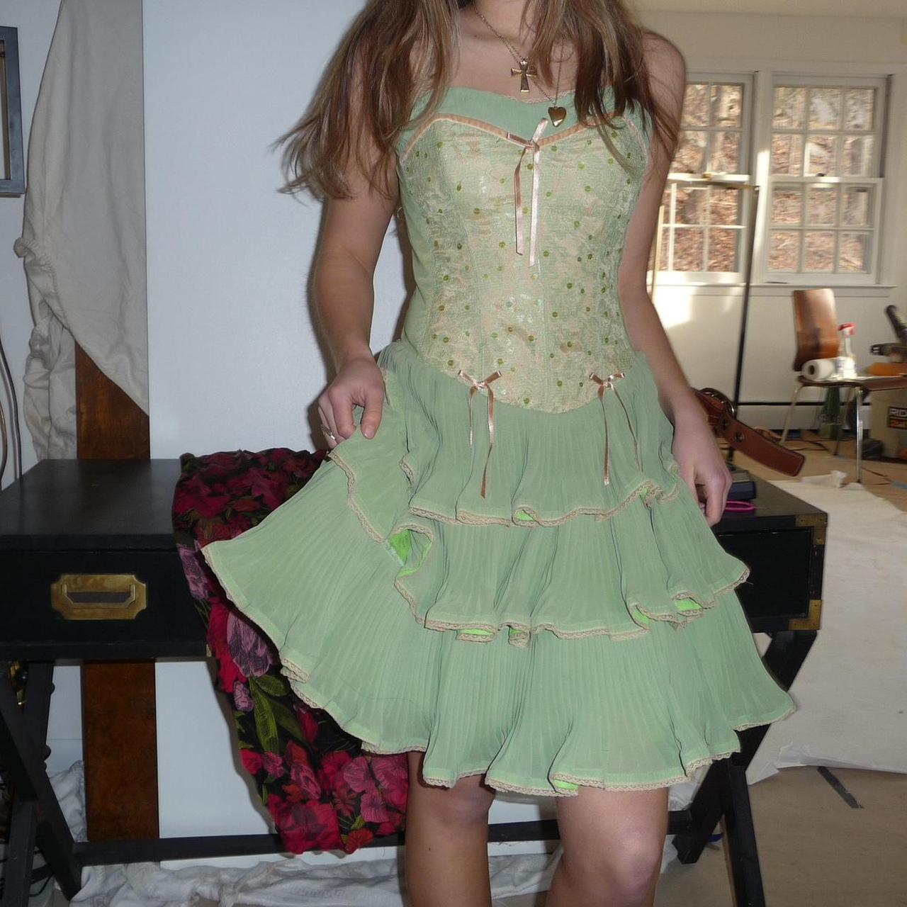 Green pink sweet spaghetti strap layered short lace tulle homecoming dress prom dress evening dress birthday party dress gh3463