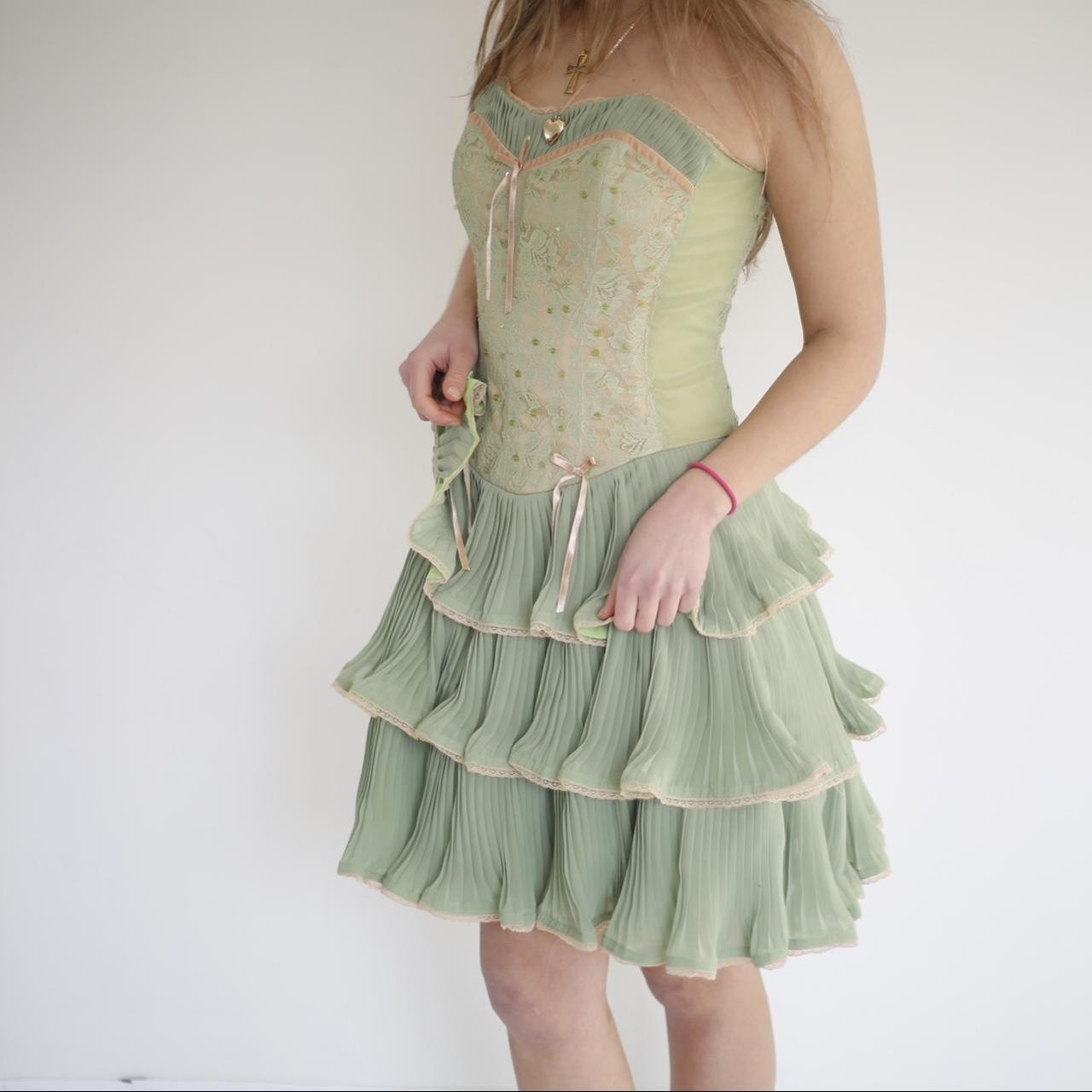 Green pink sweet spaghetti strap layered short lace tulle homecoming dress prom dress evening dress birthday party dress gh3463