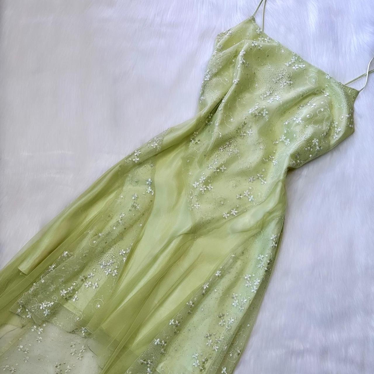 shopuniqlos-Mint green glitter sparkle floral short chiffon homecoming dress birthday dress fairy gh5234