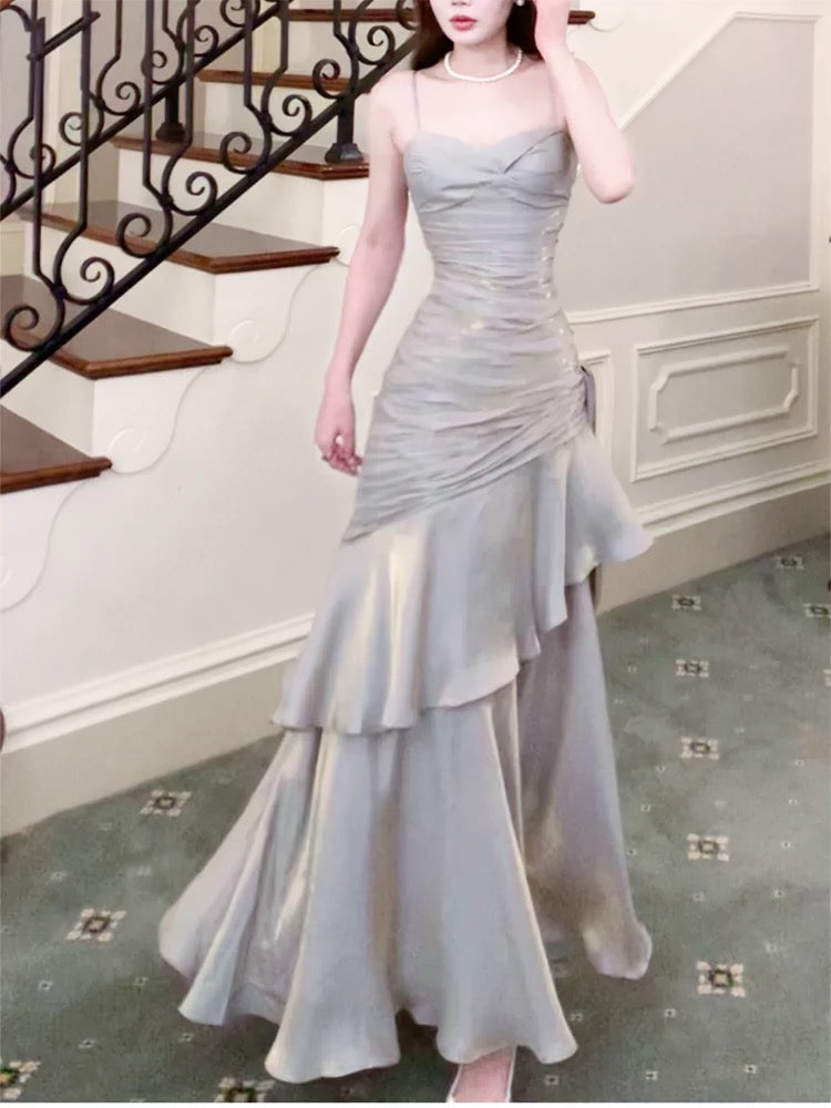 Vestidos de fiesta largos de sirena modestos con tirantes finos para fiesta de cumpleaños y noche