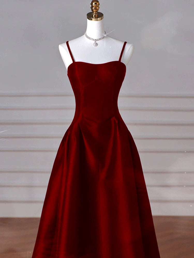 Vestido largo formal con tirantes de satén azul marino para mujer