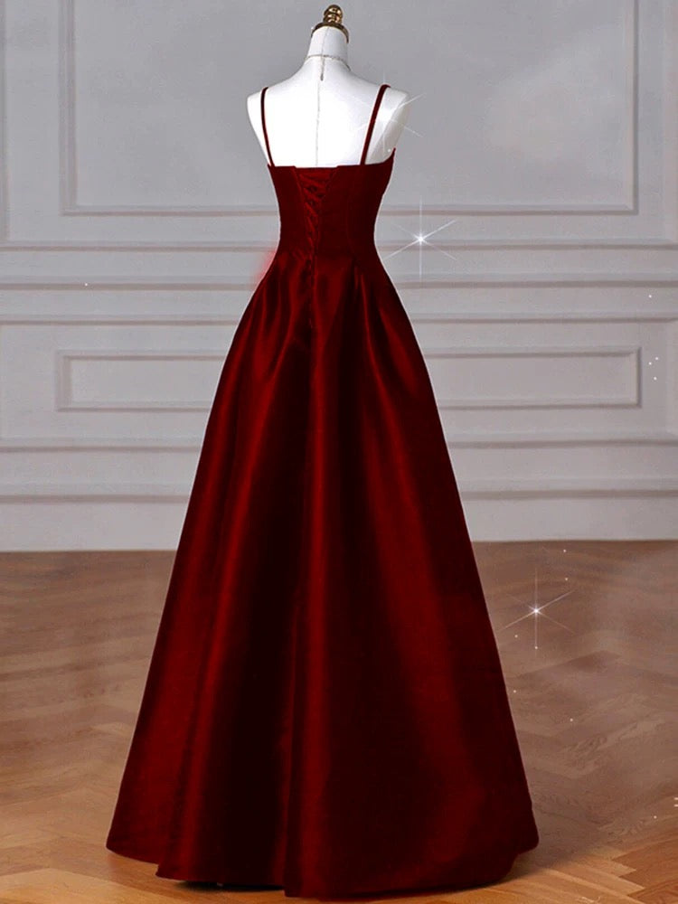 Vestido largo formal con tirantes de satén azul marino para mujer