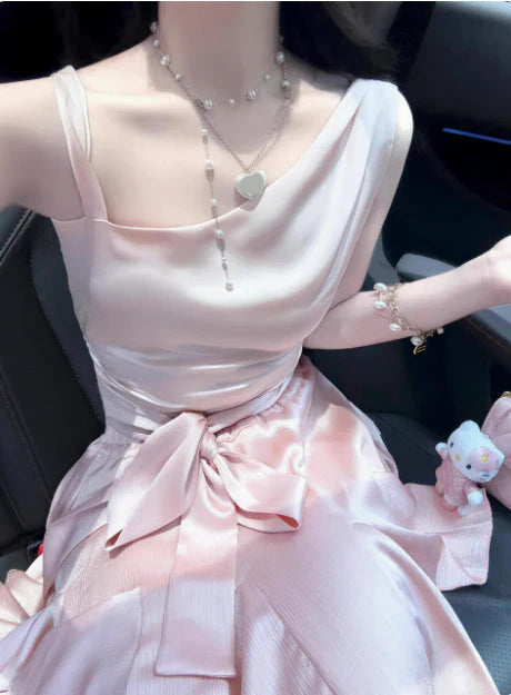 Vestido de fiesta corto vintage rosa con tirantes irregulares, corte A, de satén, para cóctel y regreso a casa, TP4481