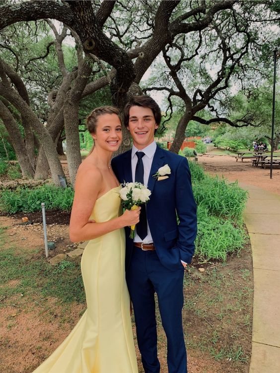 Yellow Prom Dresses,Strapless Evening Dress Pretty Prom Dresses P7468
