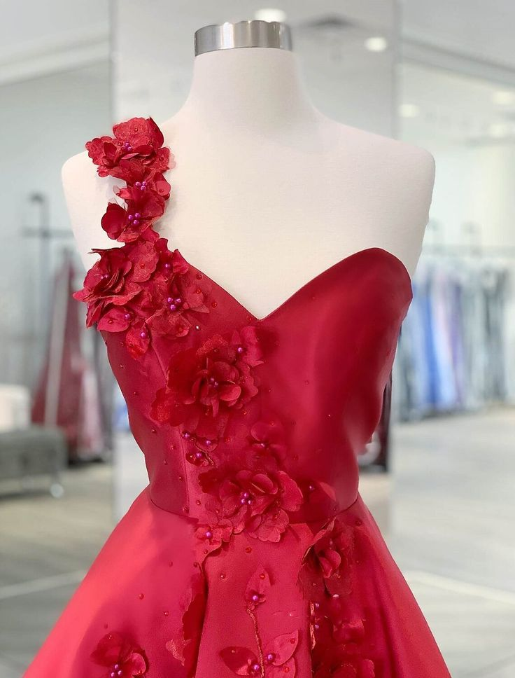A-Line Backless Homecoming Dresses Red Mini Sleeveless One Shoulder Graduation Dress With Appliques SH760