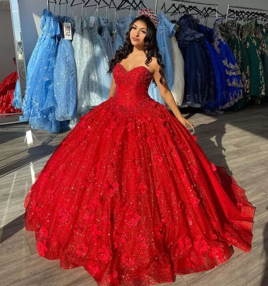 Hermosos vestidos de quinceañera con lentejuelas rojas, vestido de fiesta