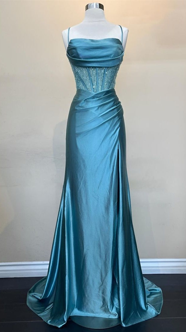 Pastel Yellow Sheath Prom Dress, Split Celebrity Dress,AST1685