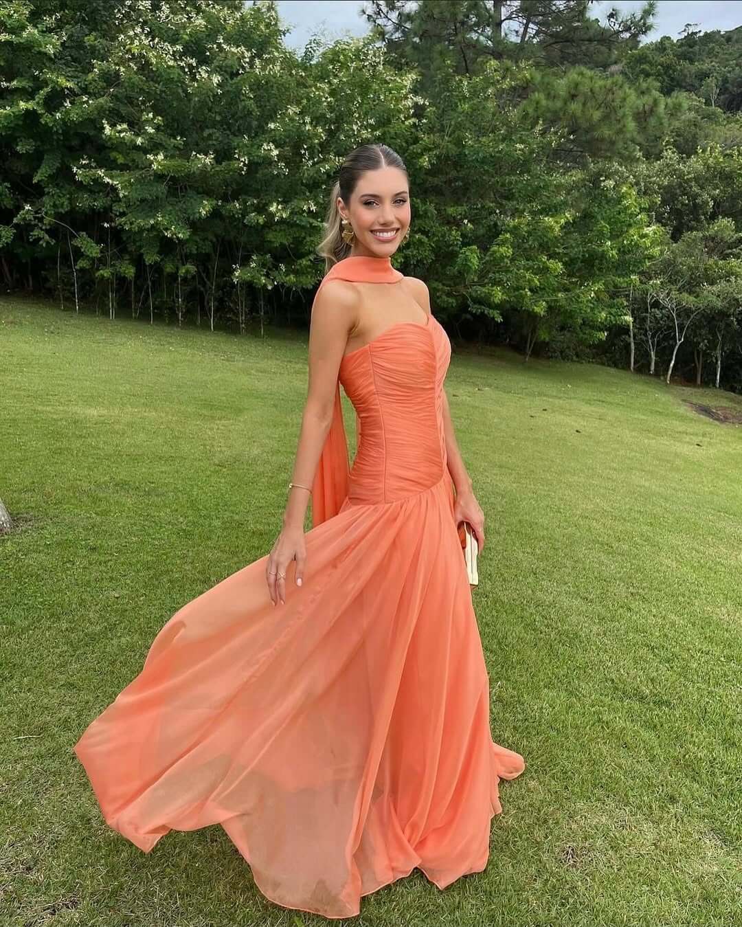 Vestido largo de gasa con espalda abierta y bufanda, vestido formal de noche