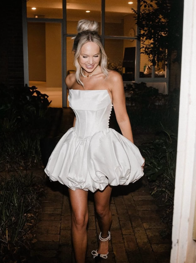 Cute A Line Strapless White Satin Short Homecoming Dress Birthday Dress SH1970