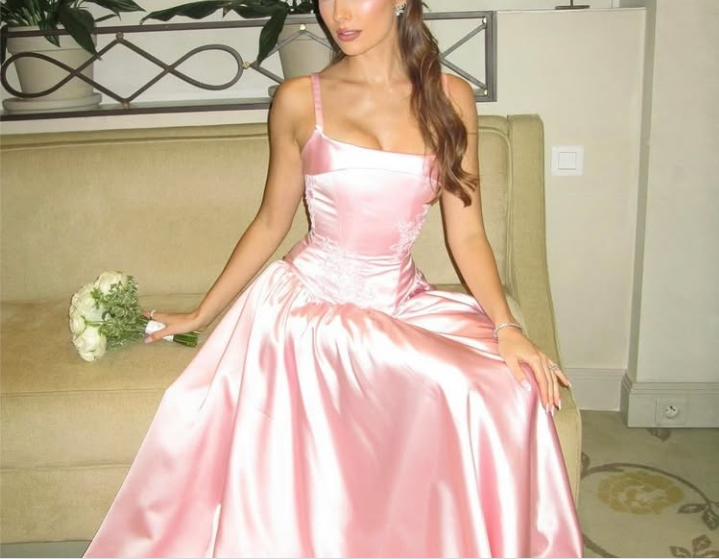 Pink Retro Elegant A-line Spaghetti Strap Satin Long Evening Dress Birthday Party Dress Bridesmaid Dress gh3143