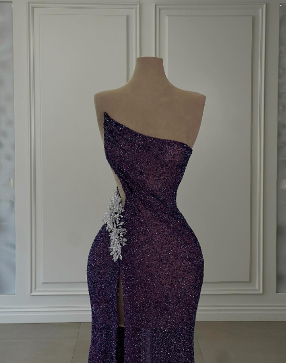 shopuniqlos-Purple Shiny Sexy Elegant Long Sequin Slit Prom Dress Evening Dress Party Dress gh5034