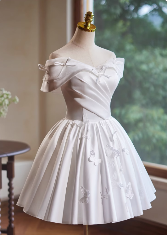 Elegant White 3D Butterflies Design A-line Off-the-shoulder Strapless Short Homecoming Dress TP3460