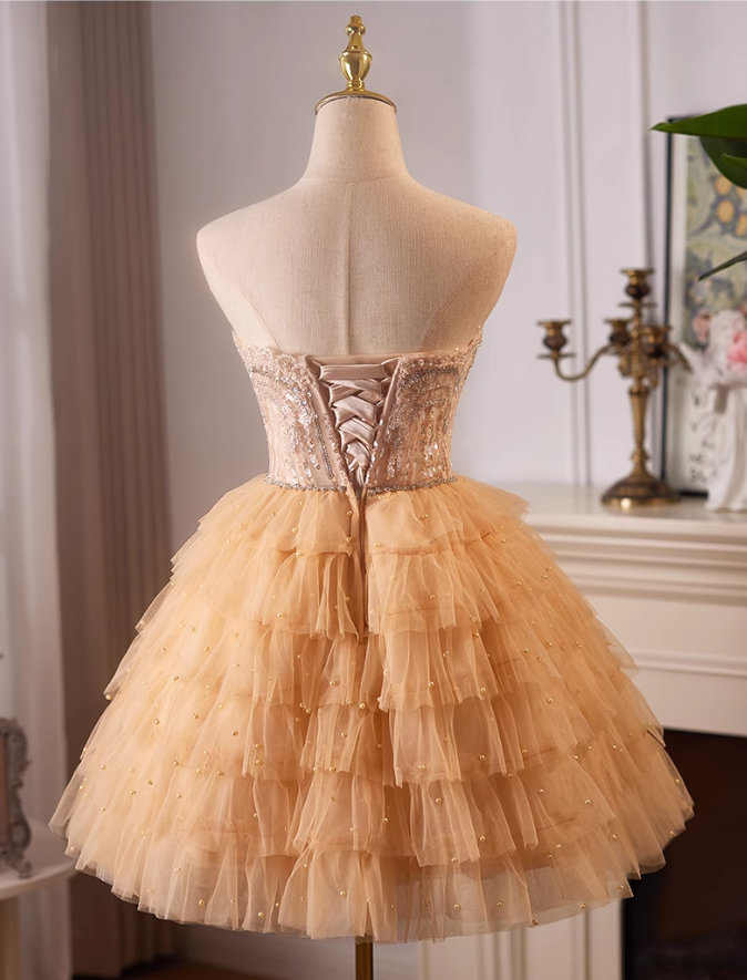 Charming Champagne Sequined Design Sleeveless Strapless Homecoming Dress TP3472