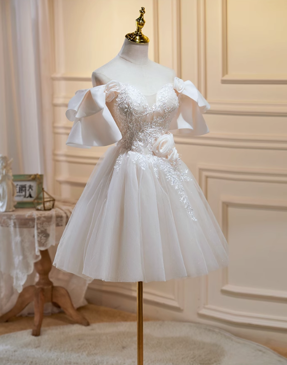 Vestido de fiesta vintage beige con flores 3D y cuentas, elegante vestido de malla con hombros descubiertos, TP3480