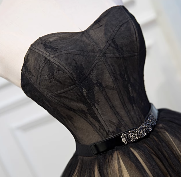 Charming Black Floral Embroidery Design Elegant Mesh Spaghetti Strap Homecoming Dress TP3487