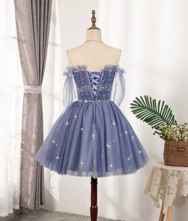 Fashion Violet Sequined Design Elegant Mesh V-neck Sleeveless Strapless Homecoming Dress TP3494