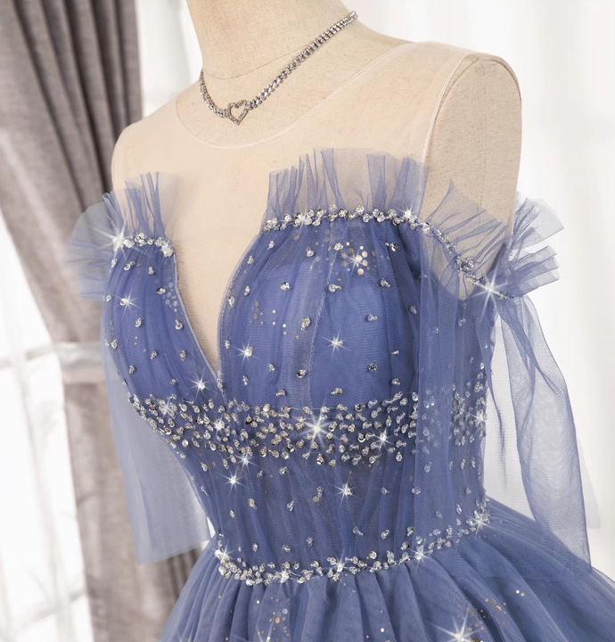 Fashion Violet Sequined Design Elegant Mesh V-neck Sleeveless Strapless Homecoming Dress TP3494