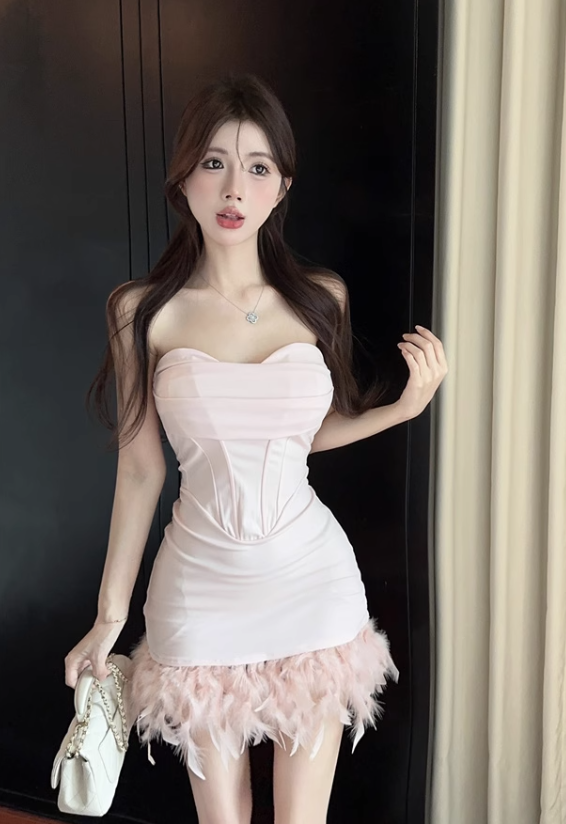 Vestido de fiesta rosa de moda con escote en forma de corazón y dobladillo esponjoso, corte A, sin tirantes, TP3696
