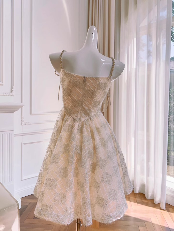 Chic Spaghetti Strap Beading A-line Tulle Party Dresses Homecoming Dresses, TP3796