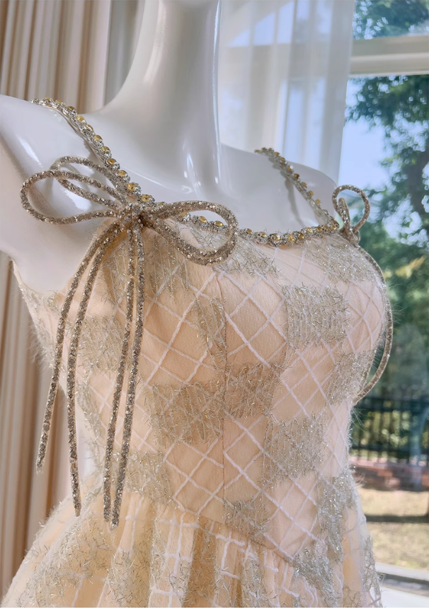 Chic Spaghetti Strap Beading A-line Tulle Party Dresses Homecoming Dresses, TP3796