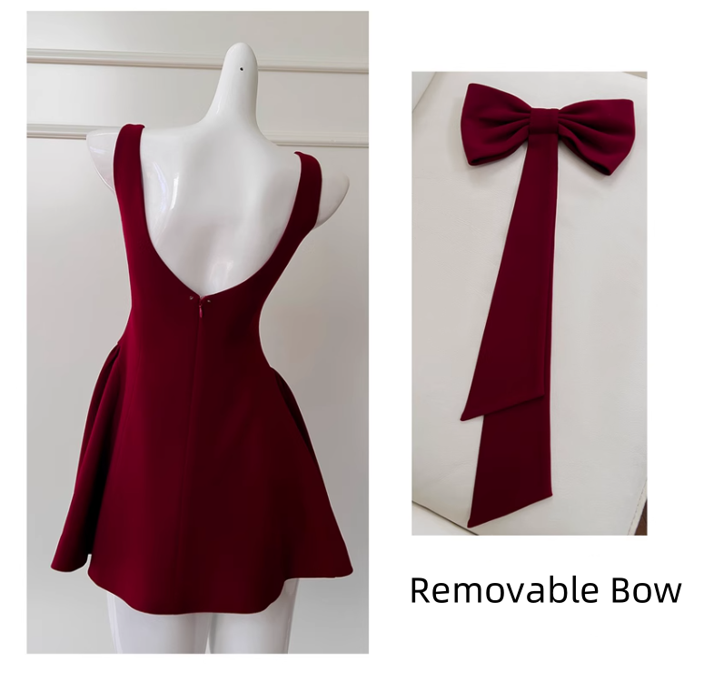 Vintage Burgundy Bow Design A-line Party Dresses Homecoming Dresses, TP3798