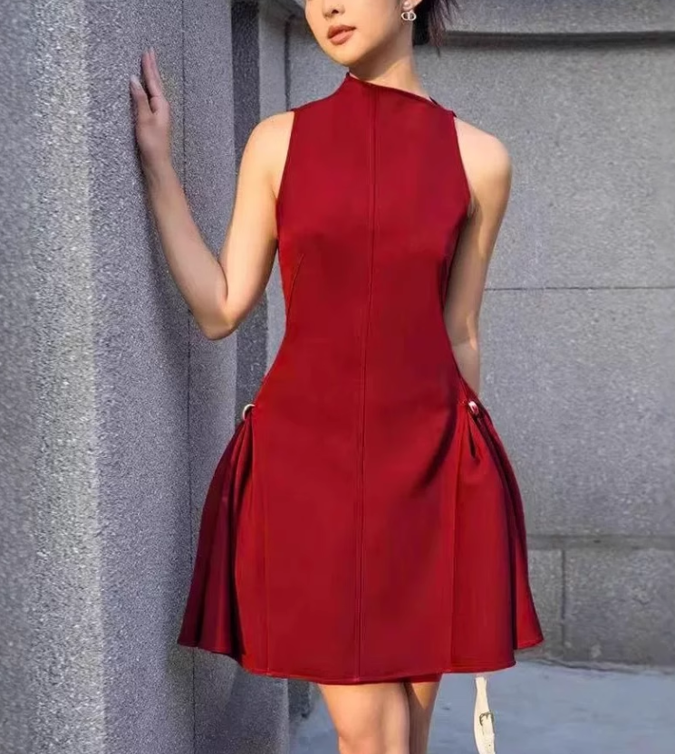 Vestido de fiesta retro burdeos sin mangas, corte A, para regreso a casa, TP3945
