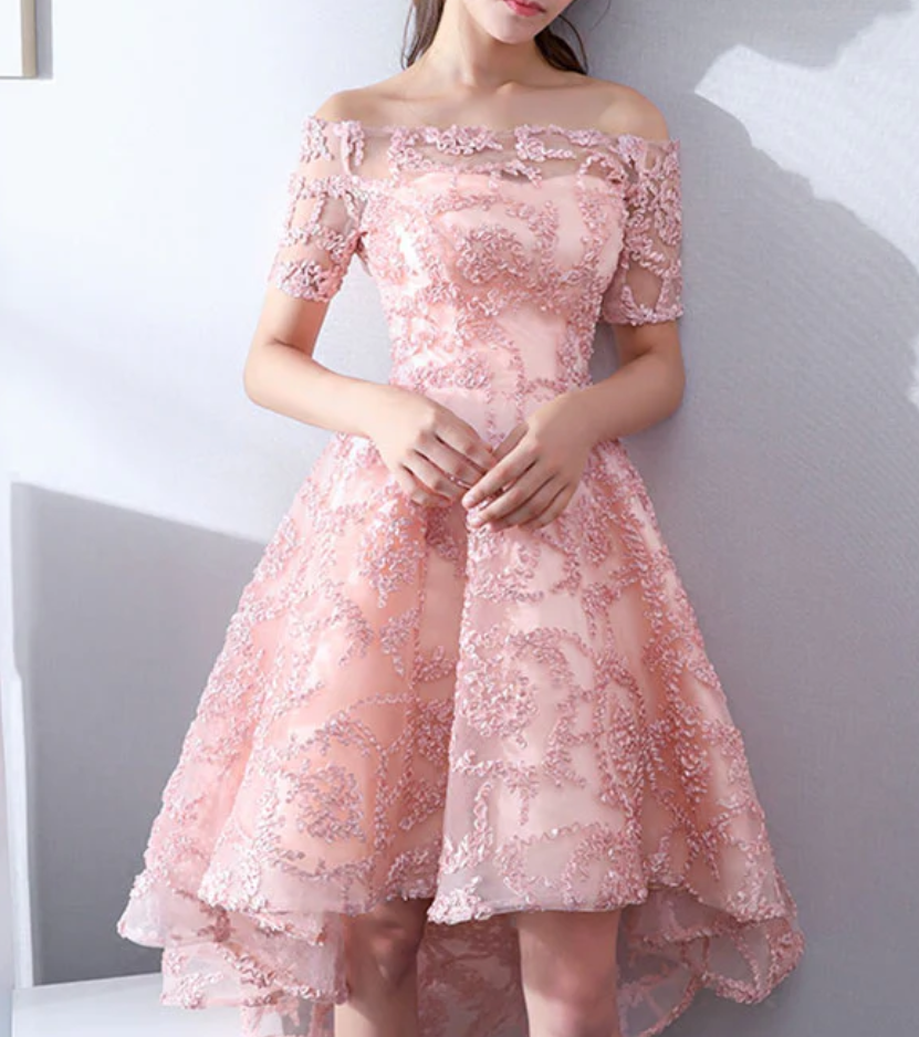 Vestido de fiesta vintage de tul con apliques rosas y hombros descubiertos, corte A, para regreso a casa, TP4064
