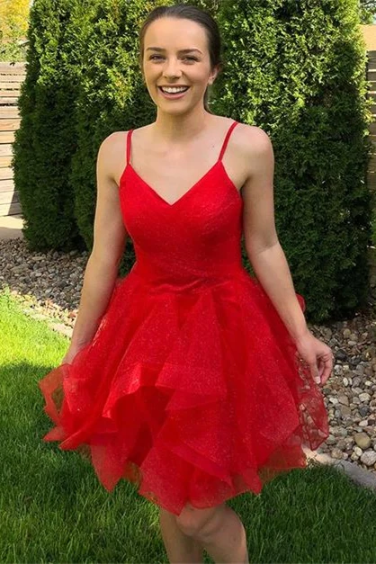 Princess Red A-line Ruffles Short Homecoming Dress gh1512