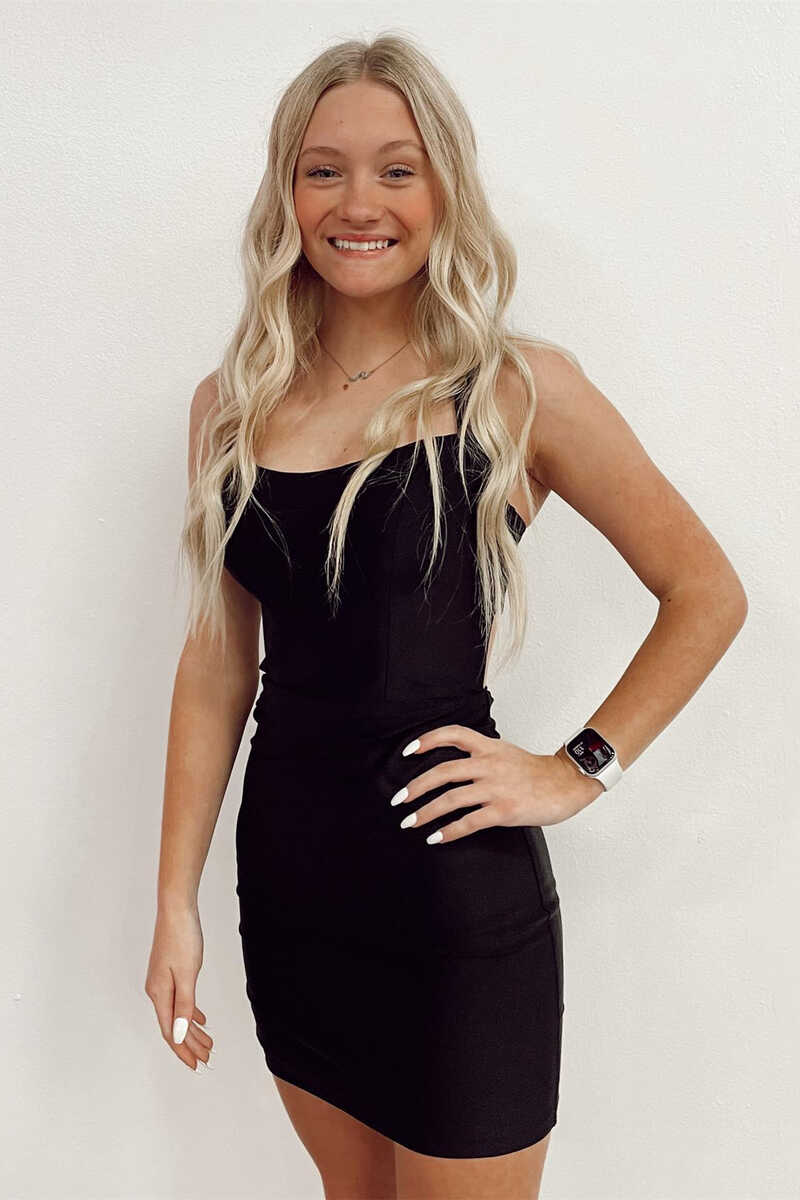 Black Lace-Up Tight Mini Homecoming Dress gh1414