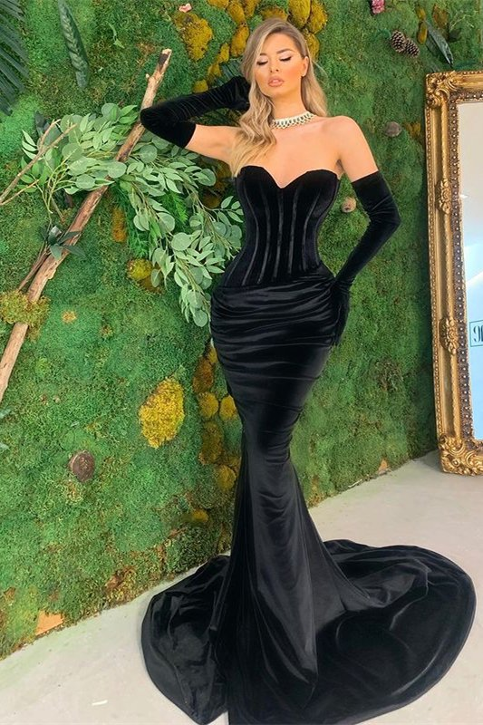Black Sweetheart Mermaid Prom Dress Velvet gh681