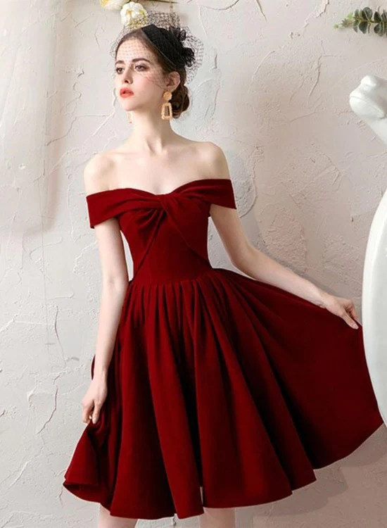 Lovely Sweetheart Wine Red Velvet Short Party Dress, Dark Red Velvet Prom Dress Homecoming Dress gh98