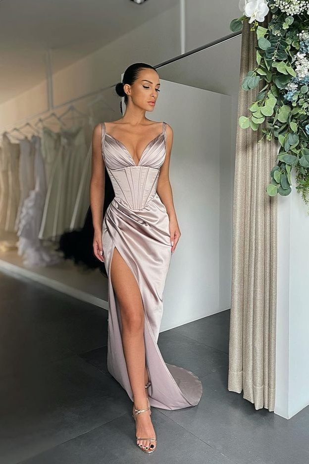 V-Neck Split Prom Dress Sleeveless gh645