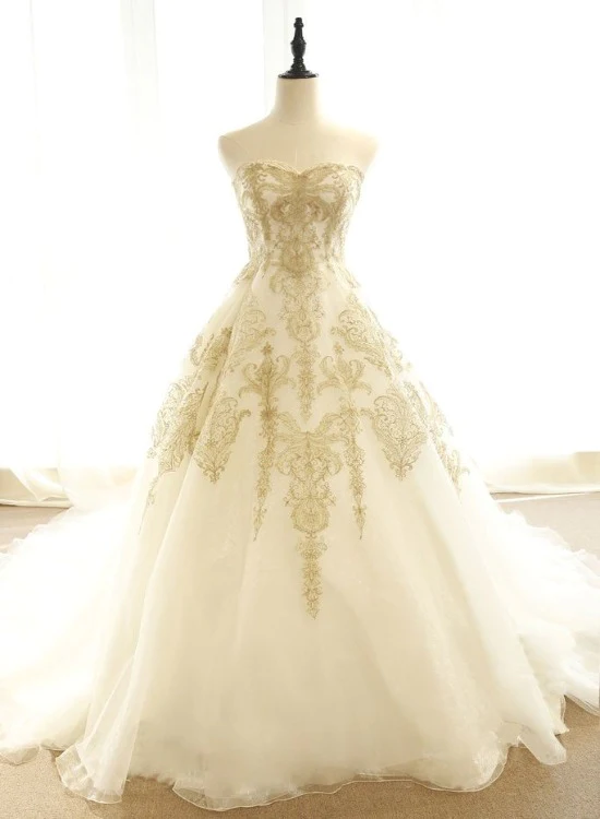 Charming Ivory Tulle Long Wedding Party Dress With Lace, A-Line Tulle Prom Dress Party Dress gh82