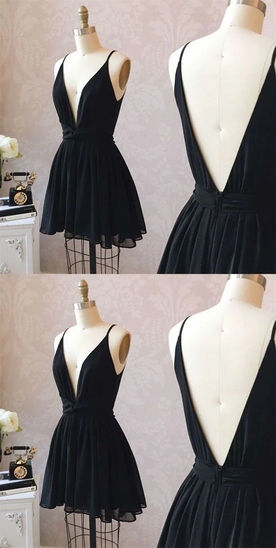Cute Black V Neck Homecoming Dress Short Black Formal Dress Party Dress gh850