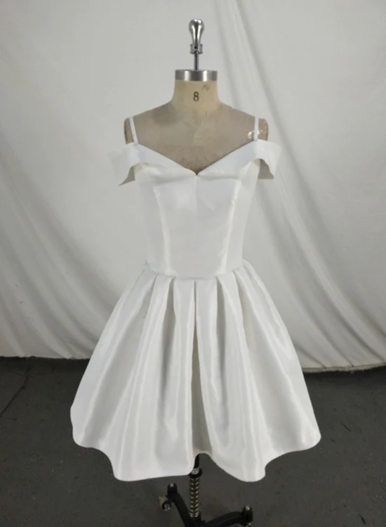 White Satin Simple Off Shoulder Formal Dress Short Formal Dresses gh563